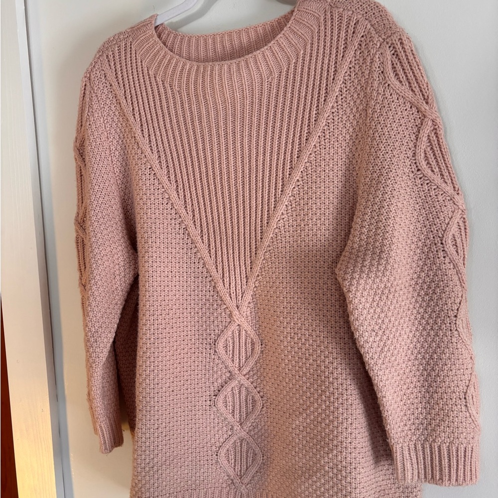 KARL LAGERFELD Paris Blush Pink Oversized Cable Knit Sweater – Women’s Size XL - Picture 2 of 10